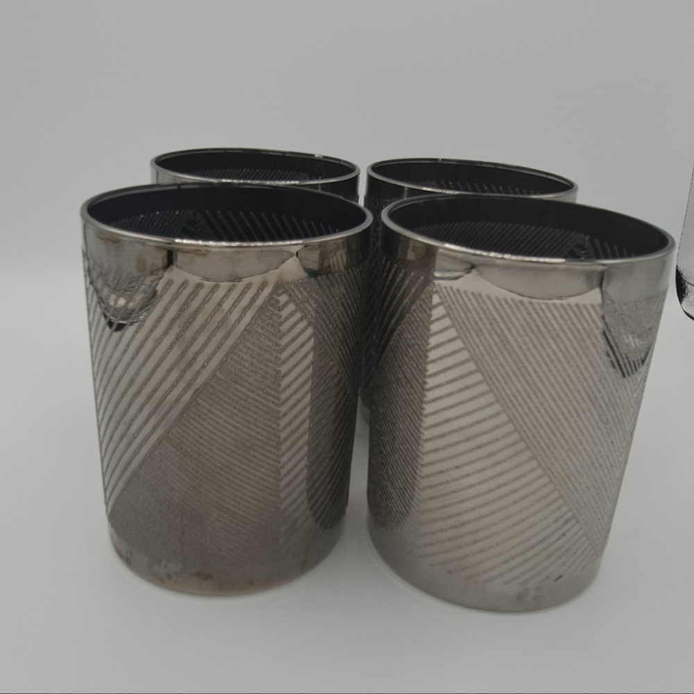Set of four smoked silver Chevron mid-century lowball glasses